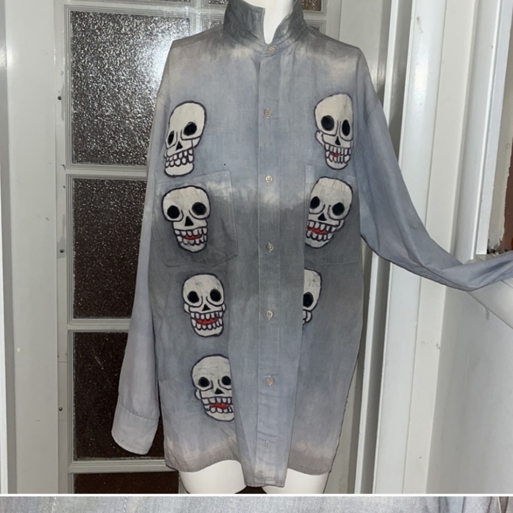 Day or the dead. Grateful dead. Halloween custom hand painted denim work shirt